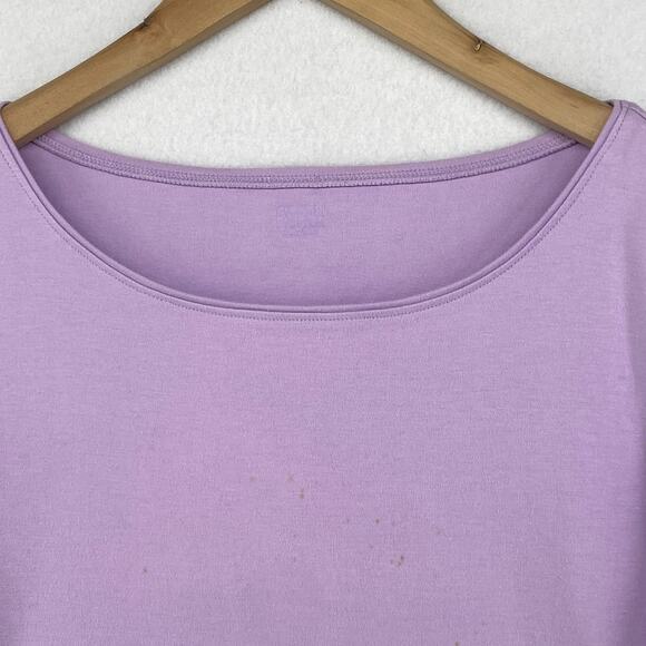 EILEEN FISHER Top L Cotton Interlock Jersey Round Neck 3/4 Sleeve Basic Purple - Picture 4 of 11